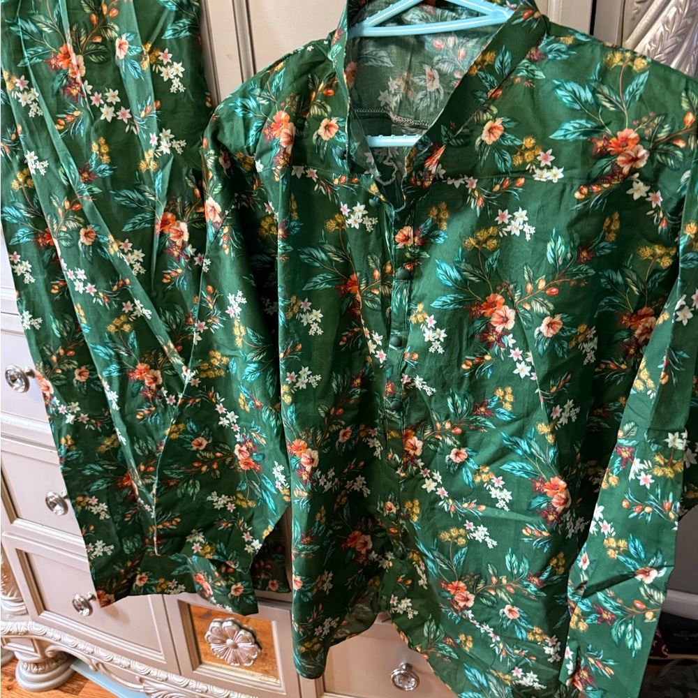 Floral Green Button-Up set
